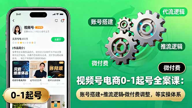 视频号电商0-1起号全案课:账号搭建+推流逻辑+微付费调整,等实操体系-初遇资源网