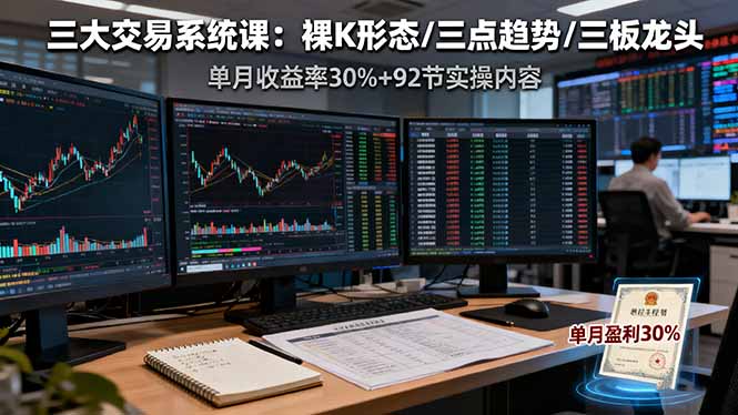 三大交易系统课:裸K形态/三点趋势/三板体系,单月收益率30%+92节实操内容-初遇资源网