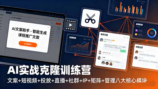 AI实战克隆训练营：文案+短视频+投放+直播+社群+IP+矩阵+管理八大核心模块-初遇资源网