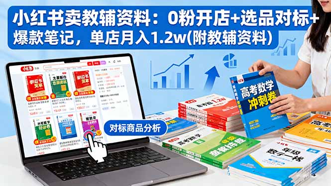 小红书卖教辅资料:0粉开店+选品对标+爆款笔记,单店月入1.2w(附教辅资料)-初遇资源网