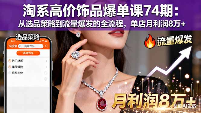 淘系高价饰品爆单课74期：从选品策略到流量爆发的全流程，单店月利润8万+-初遇资源网