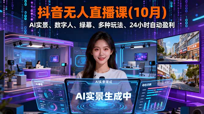 抖音无人直播课(10月),AI实景、数字人、绿幕、多种玩法、24小时自动盈利-初遇资源网