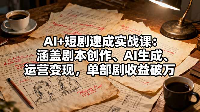 AI+短剧速成实战课:涵盖剧本创作、AI生成、运营变现,单部剧收益破万-初遇资源网