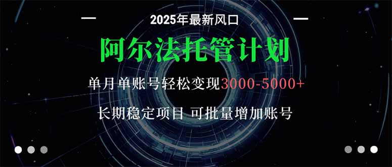 阿尔法托管计划 单账号月入3000-5000，长期稳定项目，新手小白轻松上手。-初遇资源网