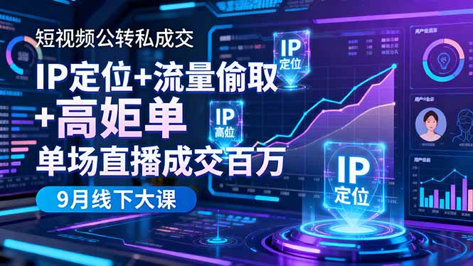 短视频公转私成交9月线下大课,IP定位+流量偷取+高客单,单场直播成交百万-初遇资源网