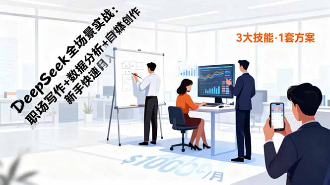 DeepSeek全场景实战:职场写作+数据分析+自媒体创作,新手快速月入过万-初遇资源网