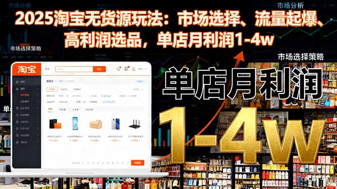 2025淘宝无货源玩法：市场选择、流量起爆、高利润选品，单店月利润1-4w-初遇资源网