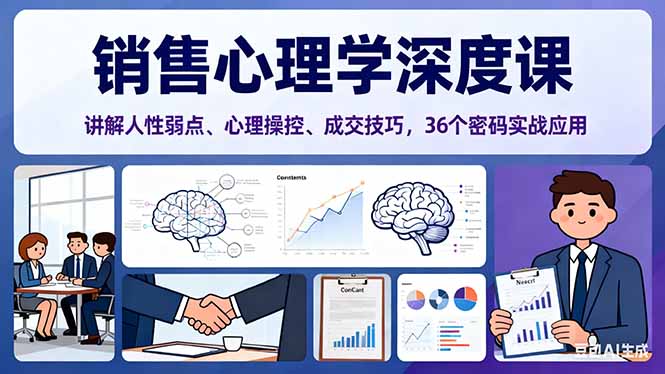 销售心理学深度课，讲解人性弱点、心理操控、成交技巧，36个密码实战应用-初遇资源网