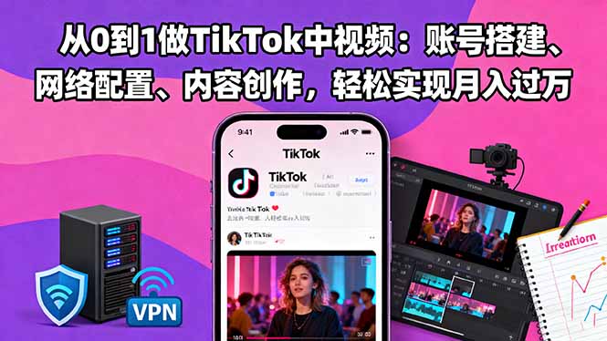 从0到1做TikTok中视频：账号搭建、网络配置、内容创作，轻松实现月入过万-初遇资源网