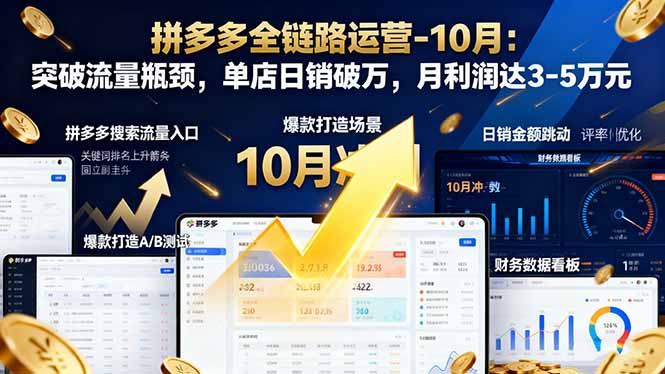 拼多多全链路运营-10月:突破流量瓶颈,单店日销破万,月利润达3-5万元-初遇资源网