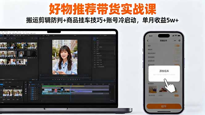 好物推荐带货实战课：搬运剪辑防判+商品挂车技巧+账号冷启动，单月收益5w+-初遇资源网
