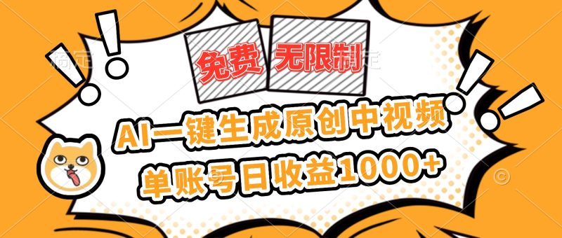 免费无限制，AI一键生成原创中视频，单账号日收益1000+-初遇资源网