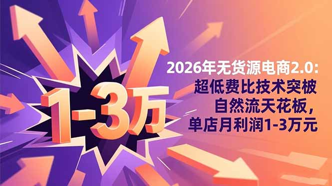 2026年无货源电商2.0:超低费比技术突破自然流天花板,单店月利润1-3万元-初遇资源网