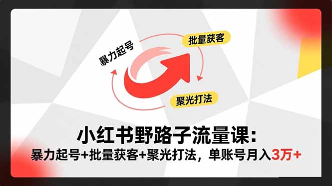 小红书野路子流量课:暴力起号+批量获客+聚光打法,单账号月入3万+-初遇资源网