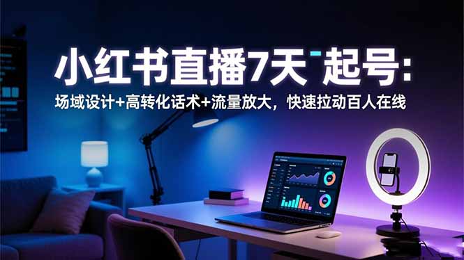小红书直播7天起号:场域设计+高转化话术+流量放大,快速拉动百人在线-初遇资源网