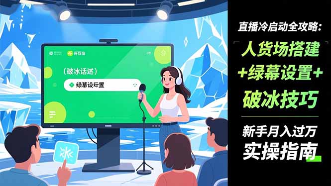 直播冷启动全攻略:人货场搭建+绿幕设置+破冰技巧,新手月入过万实操指南-初遇资源网