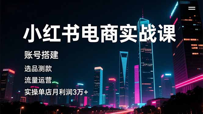 小红书电商实战课，账号搭建，选品测款，流量运营，实操月利润3万+-初遇资源网
