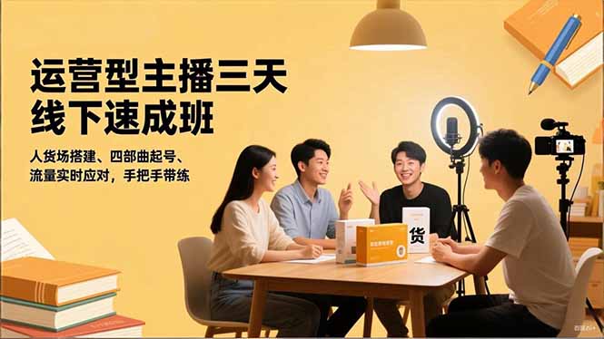 运营型主播三天线下班,人货场搭建,四部曲起号,流量实时应对,手把手带练-初遇资源网