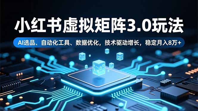 小红书虚拟矩阵3.0玩法，AI选品、自动化工具、数据优化，技术驱动增长，稳定月入8万+-初遇资源网