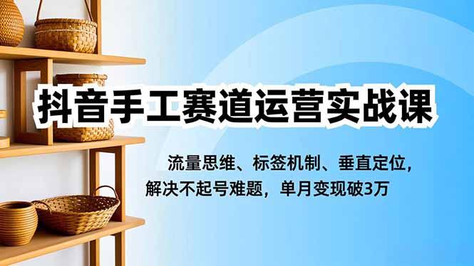 抖音手工赛道运营实战课,流量思维、标签机制、垂直定位,解决不起号难题,单月变现破3万-初遇资源网