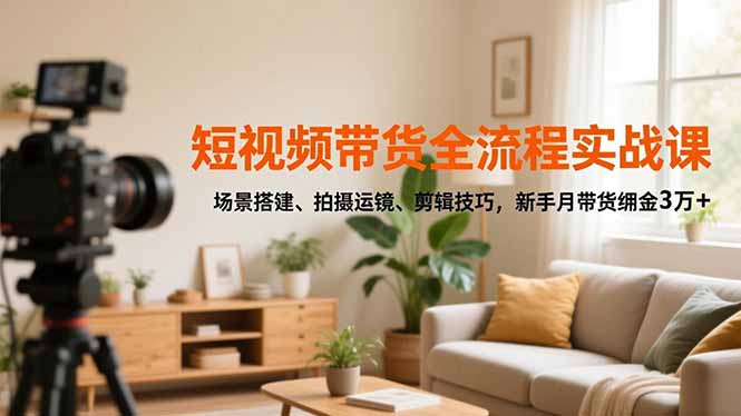 短视频带货全流程实战课，场景搭建、拍摄运镜、剪辑技巧，新手月带货佣金3万+-初遇资源网