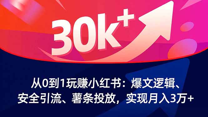 从0到1玩赚小红书:爆文逻辑、安全引流、薯条投放,实现月入3万+-初遇资源网