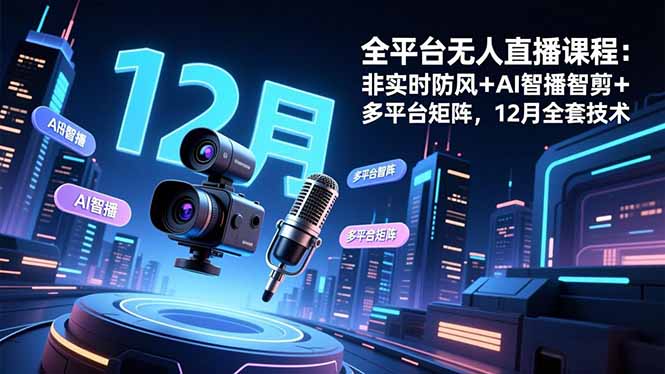 全平台无人直播课程：非实时防风＋AI智播智剪＋多平台矩阵，12月全套技术-初遇资源网
