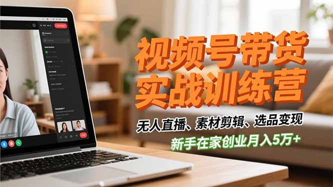 视频号带货实战训练营,无人直播、素材剪辑、选品变现,新手在家创业月入5万+-初遇资源网