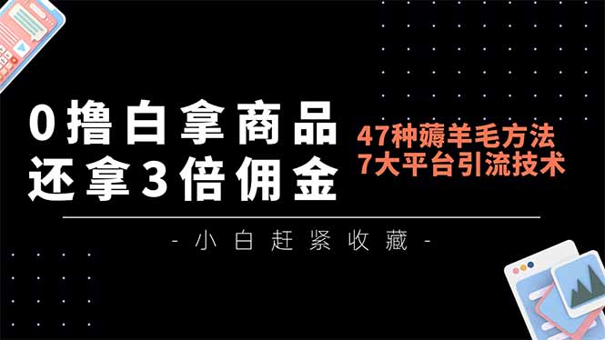 0撸白拿商品,还拿3倍佣金,47种薅羊毛方法,7大平台全方位引流技术教学,精专月入过万-初遇资源网