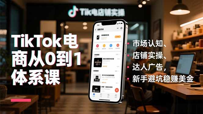 TikTok电商从0到1体系课,市场认知、店铺实操、达人广告,新手避坑稳赚美金-初遇资源网