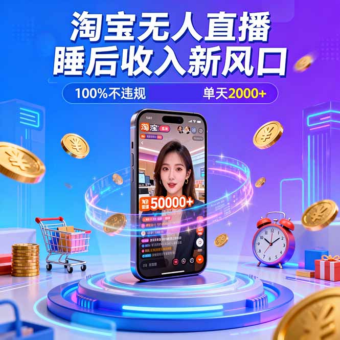 淘宝无人直播，不违规不封号，直播100小时卖了5万，年底旺季！-初遇资源网