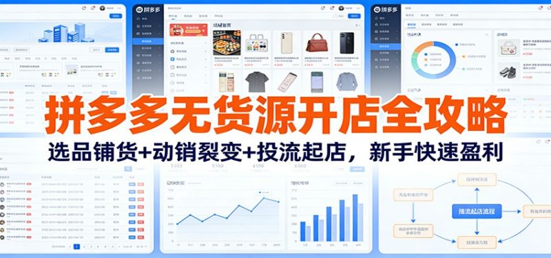拼多多无货源开店全攻略:选品铺货+动销裂变+投流起店,新手快速盈利-初遇资源网