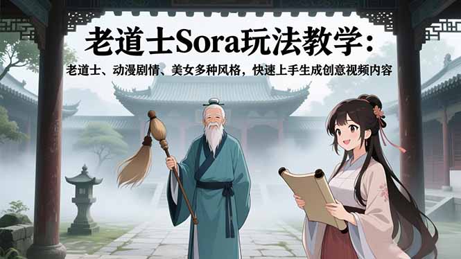 老道士Sora玩法教学：老道士、动漫剧情、美女多种风格，快速上手生成创意视频内容-初遇资源网