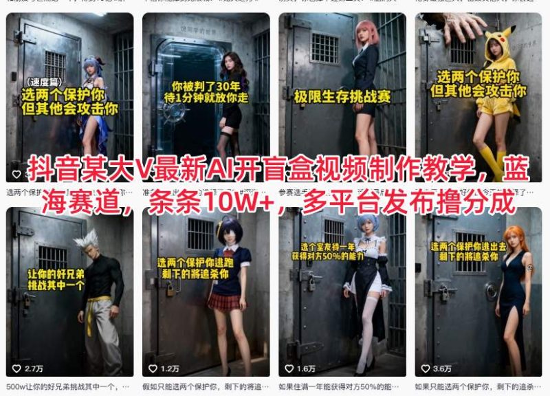 抖音某大V最新AI开盲盒视频制作教学,蓝海赛道,条条10W+,多平台发布撸分成-初遇资源网