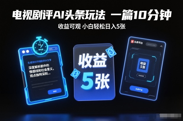 电视剧评AI头条玩法,一篇10分钟,收益可观,小白轻松日入5张+【独家】-初遇资源网
