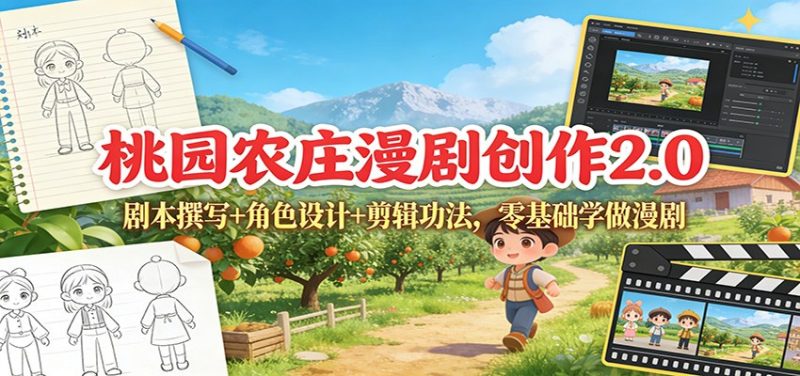 桃园农庄漫剧创作2.0:剧本撰写+角色设计+剪辑功法,零基础学做漫剧-初遇资源网