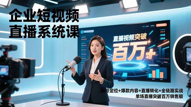 企业短视频直播系统课，账号定位+爆款内容+直播转化+全链路实战，单场直播突破百万销售额-初遇资源网