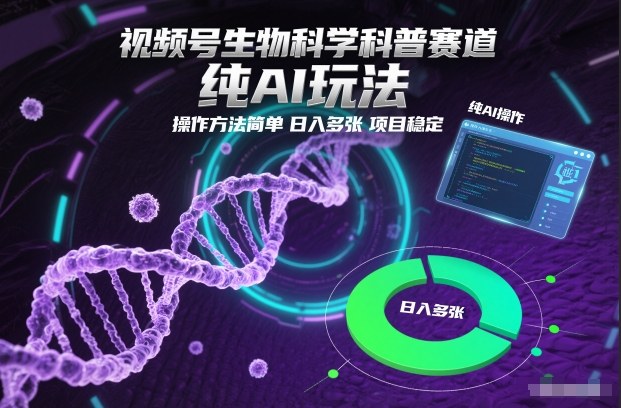 视频号生物科学科普赛道,纯AI玩法,操作方法简单,日入多张,项目稳定-初遇资源网