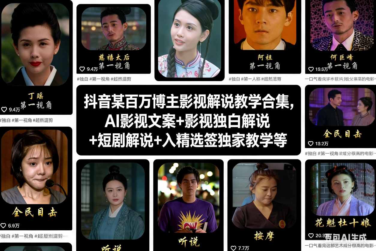【冒泡网】抖音某百万博主影视解说教学合集，AI影视文案+影视独白解说+短剧解说+入精选签独家教学等 - 初遇资源网