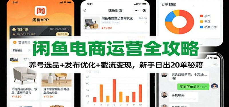 闲鱼电商运营全攻略：养号选品+发布优化+截流变现，新手日出20单秘籍-初遇资源网