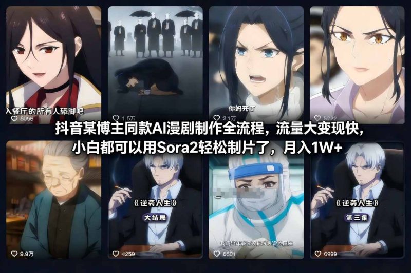抖音某博主同款AI漫剧制作全流程，流量大变现快，小白都可以用Sora2轻松制片了，月入1W+-初遇资源网