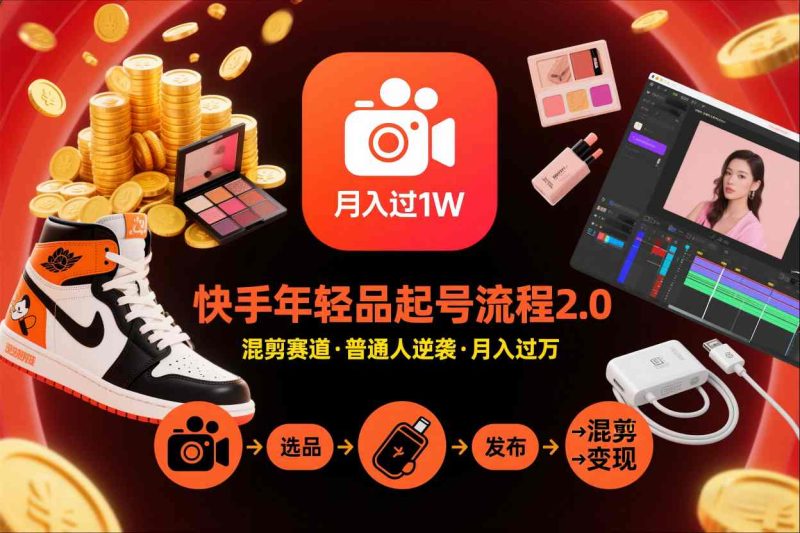 快手短视频带货年轻品起号流程2.0，快手年轻品混剪赛道，普通人也能月入过1W-初遇资源网