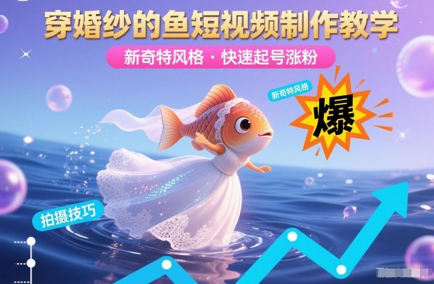 穿婚纱的鱼短视频制作教学,新奇特风格,快速起号涨粉-初遇资源网