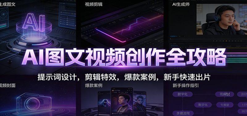 AI图文视频创作全攻略:提示词设计,剪辑特效,爆款案例,新手快速出片-初遇资源网
