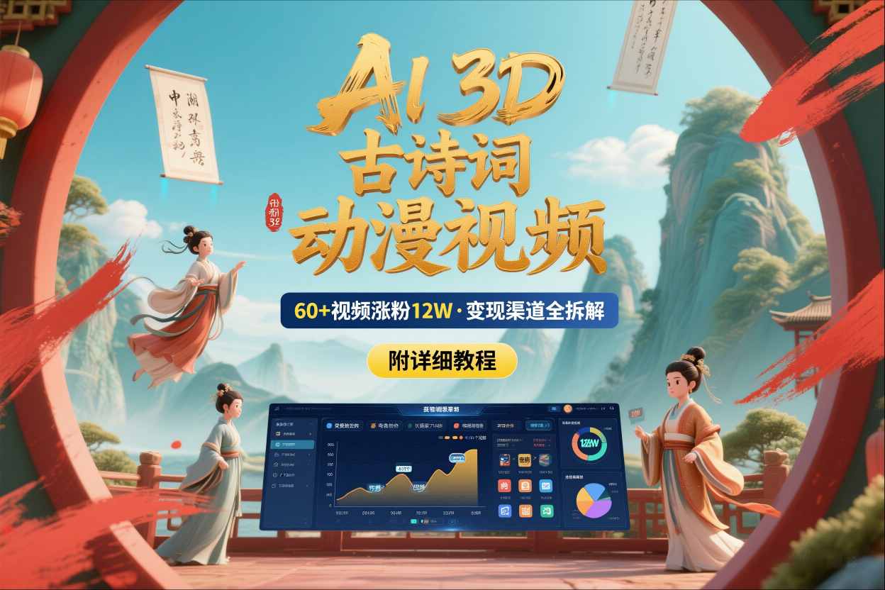 【冒泡网】AI制作3D古诗词动漫视频，60多个视频涨粉12W，多个变现渠道拆解【附详细教程】 - 初遇资源网