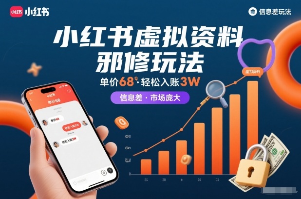 小红书虚拟资料邪修玩法,单价68,轻松入账3W,信息差玩法,市场庞大-初遇资源网