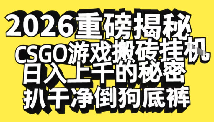 2026开年重磅解密,CSGO游戏搬砖挂G日入1k+的秘密,把倒狗的底裤扒干-初遇资源网