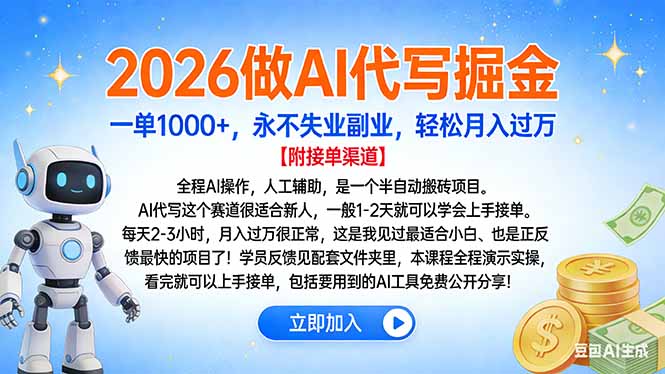 2026做AI代写掘金,一单1000+,永不失业副业,轻松月入过万-初遇资源网