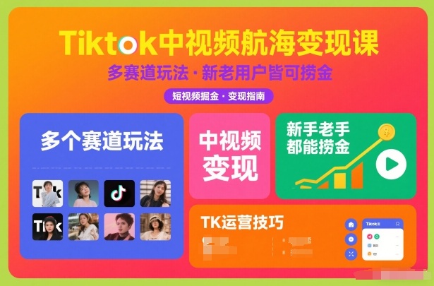 Tiktok中视频航海变现课,多个赛道玩法,新手老手都能在TK中视频捞金-初遇资源网