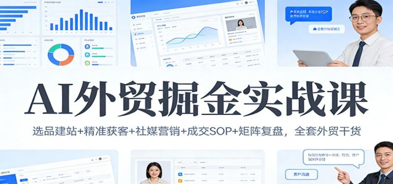 AI外贸掘金实战课:选品建站+精准获客+社媒营销+成交SOP+矩阵复盘,全套外贸干货-初遇资源网